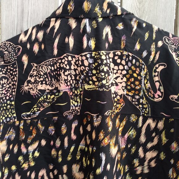 Leopard Print Shirt 2XL Large with Button Front Collar 52" Chest 2000s Y2K - Picture 12 of 14